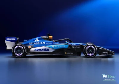 Monoplace Williams F1 FW48 saison 2026 de Carlos Sainz et Alex Albon vue de profil.