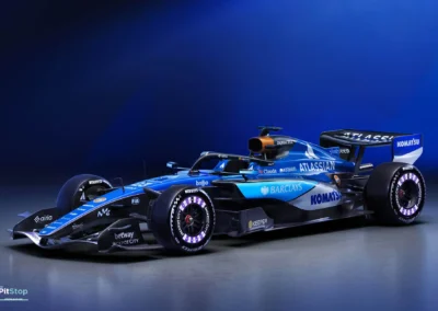 Monoplace Williams F1 FW48 saison 2026 de Carlos Sainz et Alex Albon vue de 3/4.